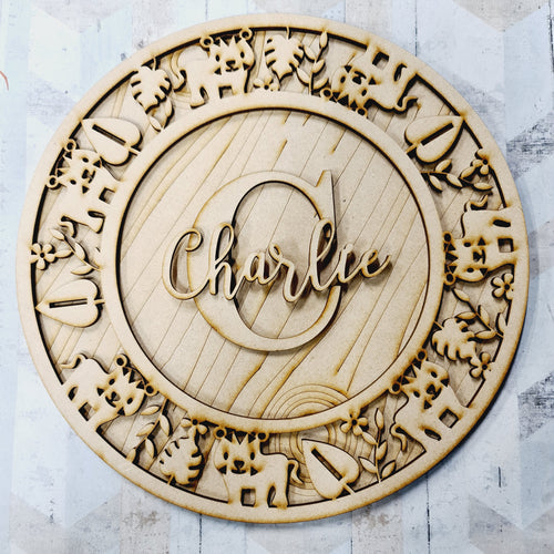 OL1214 - MDF Personalised Circle Plaque Frame - Tigers Theme - Olifantjie - Wooden - MDF - Lasercut - Blank - Craft - Kit - Mixed Media - UK