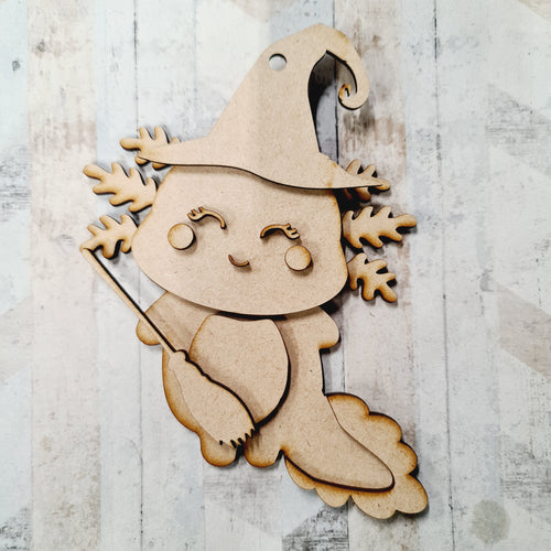OL1303 - MDF Axolotl - eyelashes witch hat - Olifantjie - Wooden - MDF - Lasercut - Blank - Craft - Kit - Mixed Media - UK