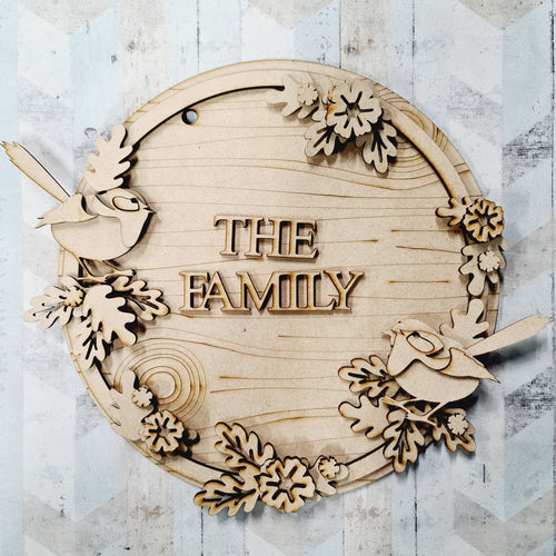 OL1324 - MDF Wren  floral wreath personalised - Olifantjie - Wooden - MDF - Lasercut - Blank - Craft - Kit - Mixed Media - UK