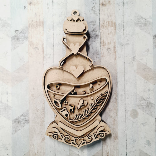 SJ511 - MDF Sarah Jane - Potion Bottle - Heart and Key - Olifantjie - Wooden - MDF - Lasercut - Blank - Craft - Kit - Mixed Media - UK