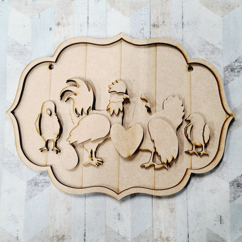 SJ519 - MDF Sarah Jane Chicken Family Plaque - Olifantjie - Wooden - MDF - Lasercut - Blank - Craft - Kit - Mixed Media - UK