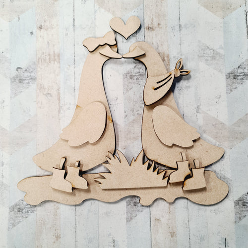 SJ518 -  MDF Sarah Jane Kissing Geese - Olifantjie - Wooden - MDF - Lasercut - Blank - Craft - Kit - Mixed Media - UK