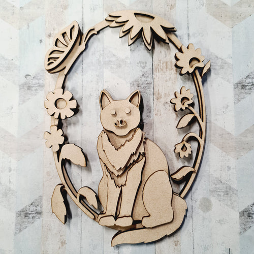 SJ521 - MDF Sarah Jane Flower Cat Hoop - Olifantjie - Wooden - MDF - Lasercut - Blank - Craft - Kit - Mixed Media - UK