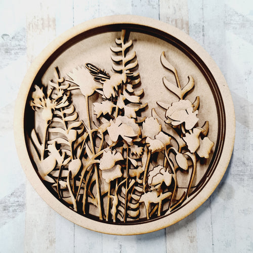 OL1374 - MDF Layered Wild Flowers Plaque Personalised - Olifantjie - Wooden - MDF - Lasercut - Blank - Craft - Kit - Mixed Media - UK