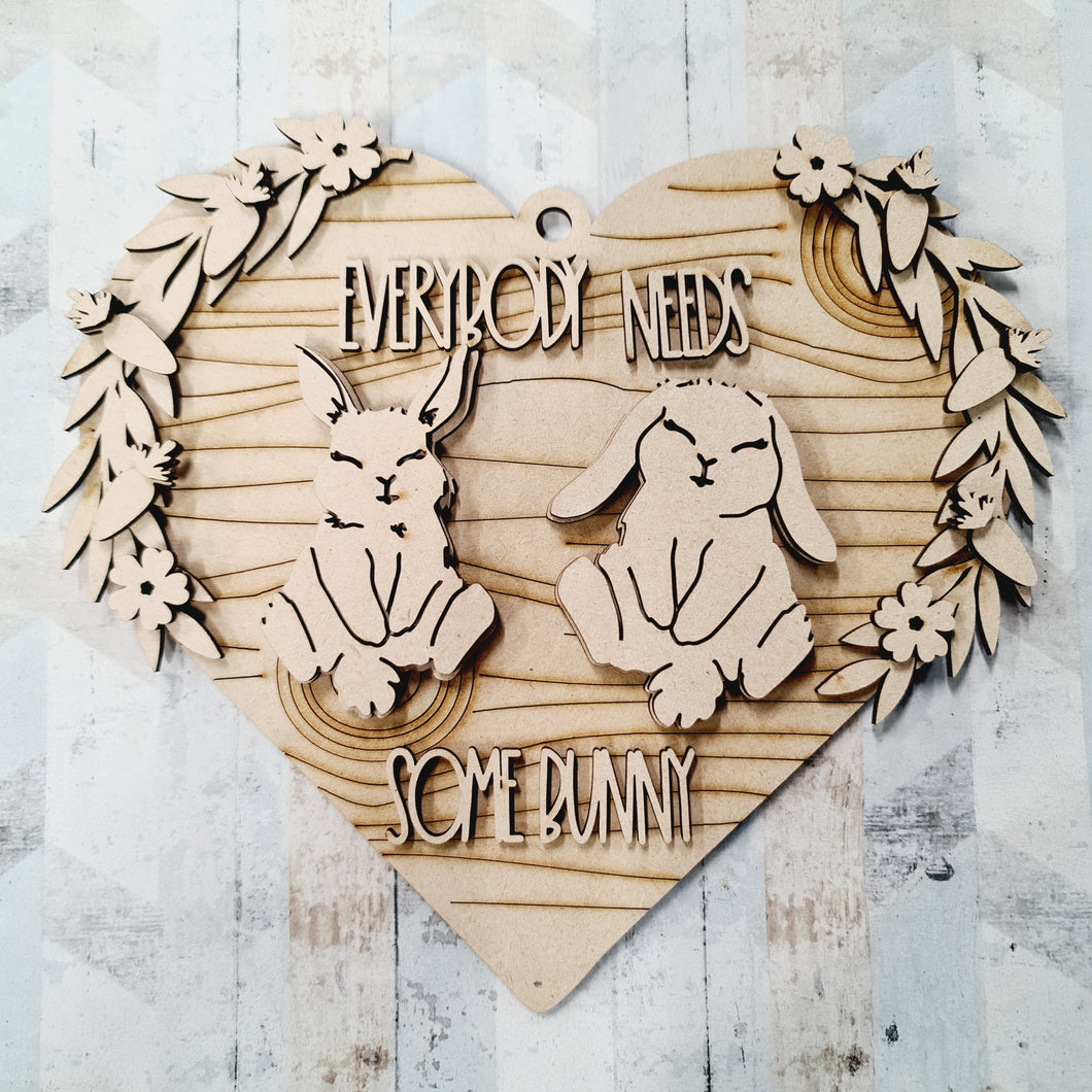 OL1381 - MDF ‘Everybody needs some bunny’ Heart Layered Plaque - Olifantjie - Wooden - MDF - Lasercut - Blank - Craft - Kit - Mixed Media - UK