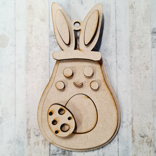 OL1355 - Avocado Dress up - Optional Hole - Bunny Ears  - Round Eyes - Olifantjie - Wooden - MDF - Lasercut - Blank - Craft - Kit - Mixed Media - UK