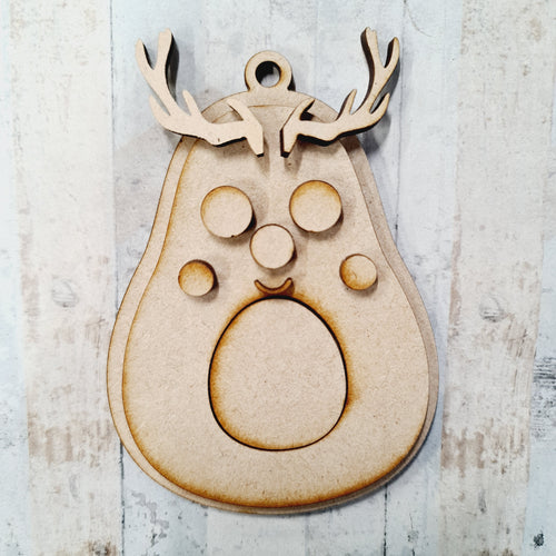 OL1354 - Avocado Dress up - Optional Hole - Reindeer Horns  - Round Eyes - Olifantjie - Wooden - MDF - Lasercut - Blank - Craft - Kit - Mixed Media - UK