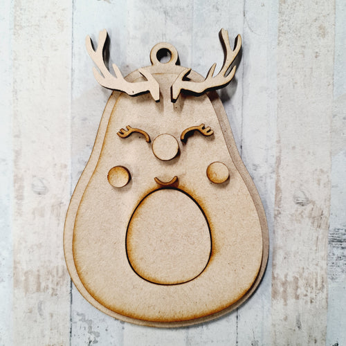OL1353 - Avocado Dress up - Optional Hole - Reindeer Horns  - Eyelashes Eyes - Olifantjie - Wooden - MDF - Lasercut - Blank - Craft - Kit - Mixed Media - UK