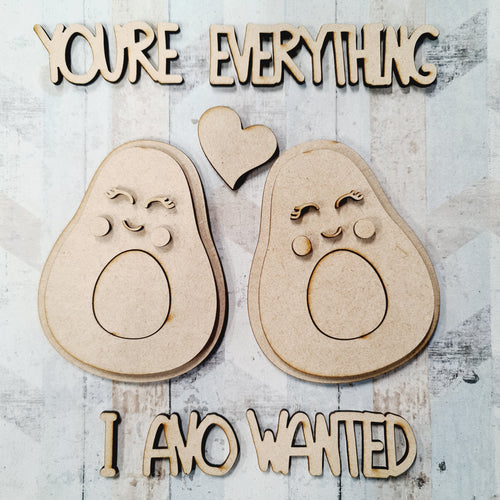 OL1359 - MDF Cute Kawaii Avocado Couple - Different Eye options - ‘You’re Everything I’ve Avo Wanted’ - Olifantjie - Wooden - MDF - Lasercut - Blank - Craft - Kit - Mixed Media - UK