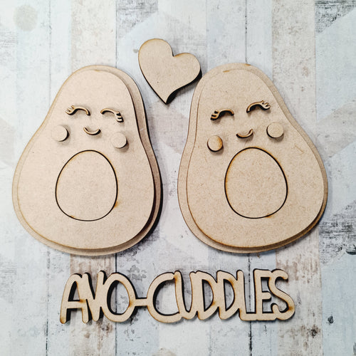 OL1361 - MDF Cute Kawaii Avocado Couple - Different Eye options - ‘Avo Cuddle’ - Olifantjie - Wooden - MDF - Lasercut - Blank - Craft - Kit - Mixed Media - UK