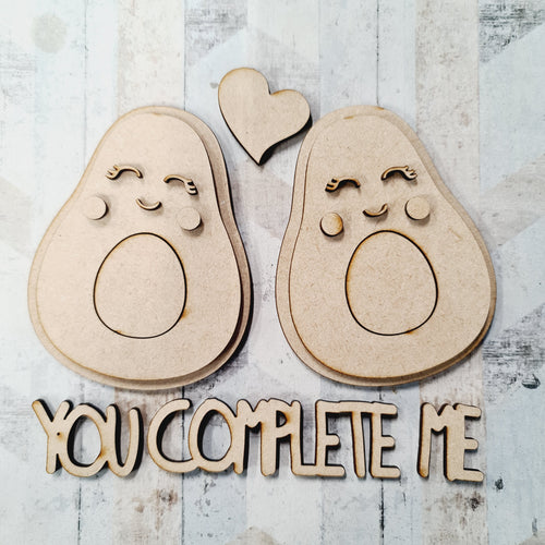 OL1363 - MDF Cute Kawaii Avocado Couple - Different Eye options - ‘You Complete Me’ - Olifantjie - Wooden - MDF - Lasercut - Blank - Craft - Kit - Mixed Media - UK