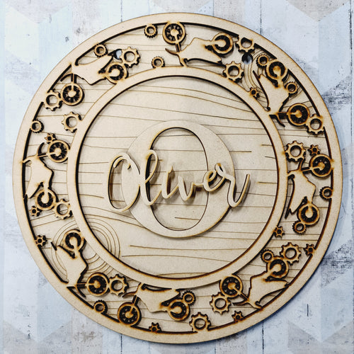 OL1212 - MDF Personalised Circle Plaque Frame - Dirt Bike Motorcross  Theme - Olifantjie - Wooden - MDF - Lasercut - Blank - Craft - Kit - Mixed Media - UK