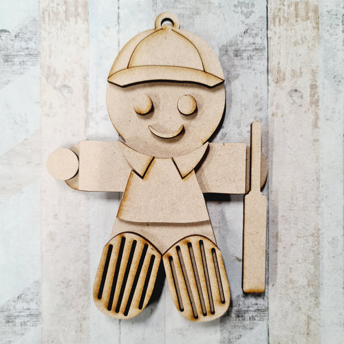 OL504 - MDF Fancy Dress Gingerbread - Cricketer - Olifantjie - Wooden - MDF - Lasercut - Blank - Craft - Kit - Mixed Media - UK