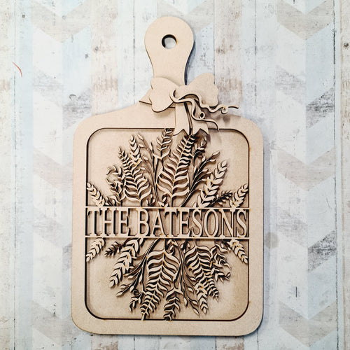 OL1383 - MDF chopping board - Personalised Foliage Family - Olifantjie - Wooden - MDF - Lasercut - Blank - Craft - Kit - Mixed Media - UK
