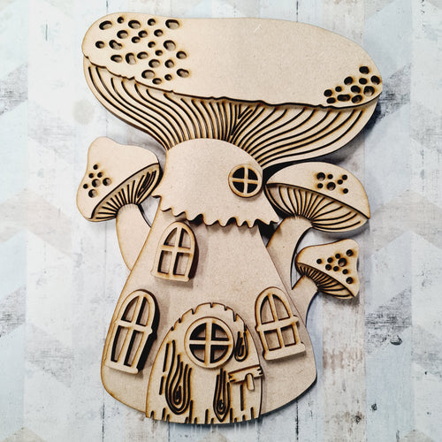 OA005 - MDF Oak Fairy Toadstool House - Olifantjie - Wooden - MDF - Lasercut - Blank - Craft - Kit - Mixed Media - UK