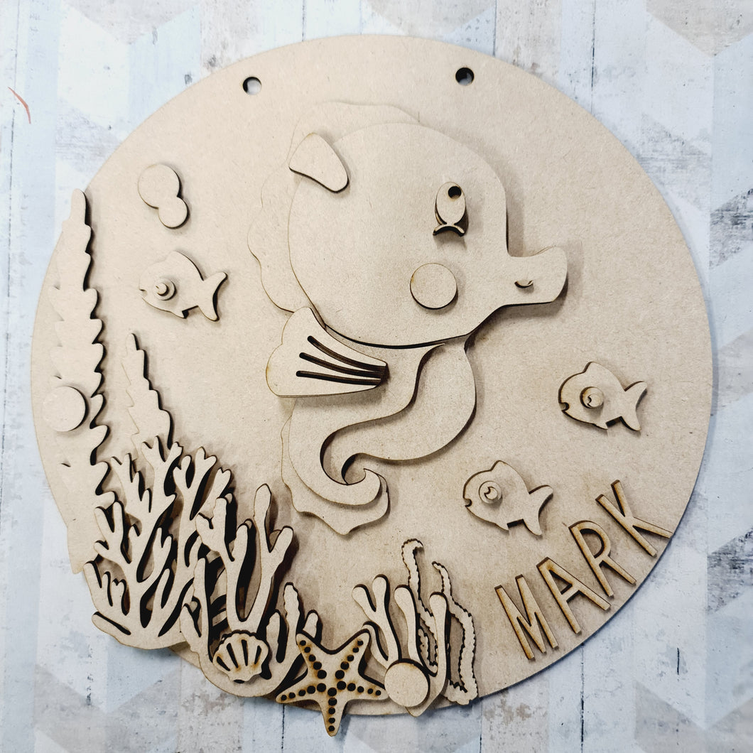 OL1419 - MDF Seahorse cute plaque personalised - Olifantjie - Wooden - MDF - Lasercut - Blank - Craft - Kit - Mixed Media - UK
