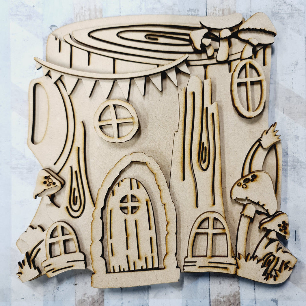 OA003 - MDF Oak Fairy Tree Trunk House - Olifantjie - Wooden - MDF - Lasercut - Blank - Craft - Kit - Mixed Media - UK