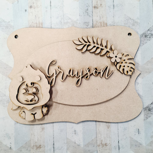 OP065 - MDF Cute Lion Themed Personalised Plaque - Olifantjie - Wooden - MDF - Lasercut - Blank - Craft - Kit - Mixed Media - UK