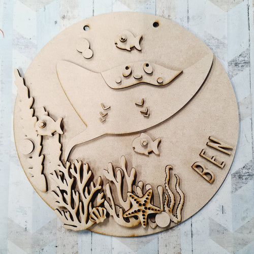 OL1420 - MDF Manta Ray cute plaque personalised - Olifantjie - Wooden - MDF - Lasercut - Blank - Craft - Kit - Mixed Media - UK