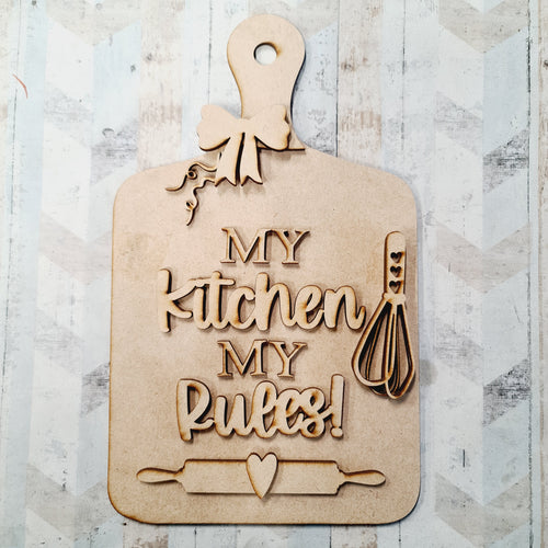 OL673 - MDF chopping board -  My Rules My kitchen - Olifantjie - Wooden - MDF - Lasercut - Blank - Craft - Kit - Mixed Media - UK