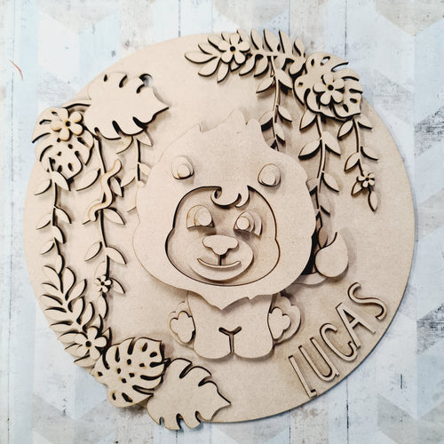 OL1384 - MDF Lion cute plaque personalised - Olifantjie - Wooden - MDF - Lasercut - Blank - Craft - Kit - Mixed Media - UK