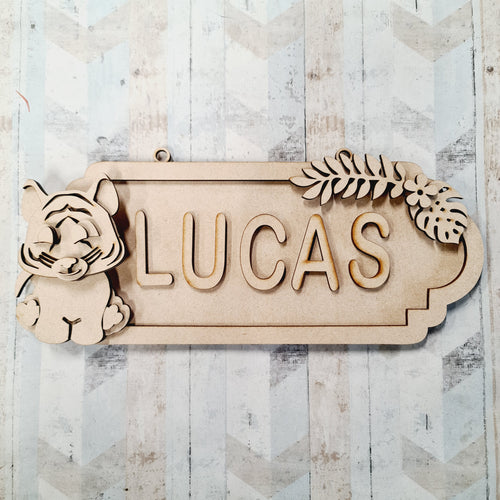 SS149 - MDF Cute  Tiger Theme Personalised Street Sign - Large (12 letters) - Olifantjie - Wooden - MDF - Lasercut - Blank - Craft - Kit - Mixed Media - UK