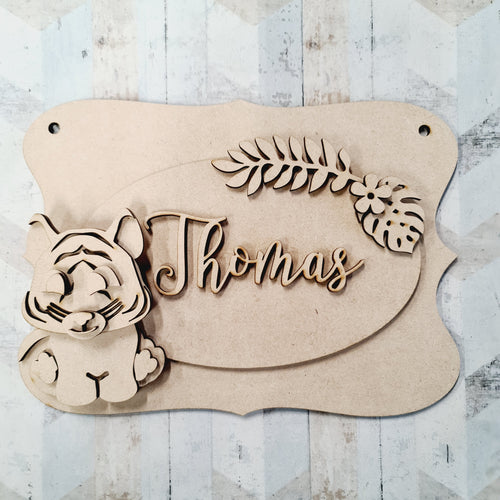 OP066 - MDF Cute Tiger Themed Personalised Plaque - Olifantjie - Wooden - MDF - Lasercut - Blank - Craft - Kit - Mixed Media - UK