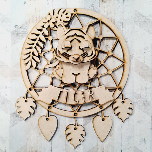 DC063 - MDF Cute Tiger Dream Catcher - with Initials, Name or Wording - Olifantjie - Wooden - MDF - Lasercut - Blank - Craft - Kit - Mixed Media - UK