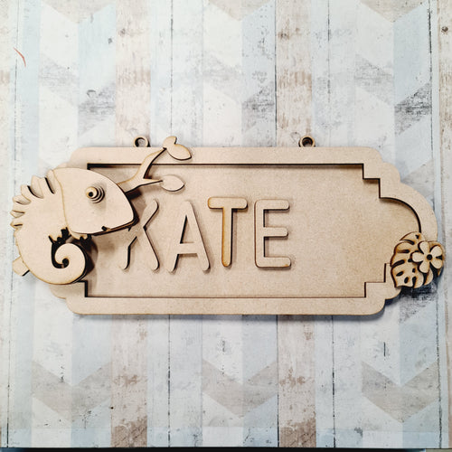 SS152 - MDF Cute Chameleon Personalised Street Sign - Small (6 letters) - Olifantjie - Wooden - MDF - Lasercut - Blank - Craft - Kit - Mixed Media - UK