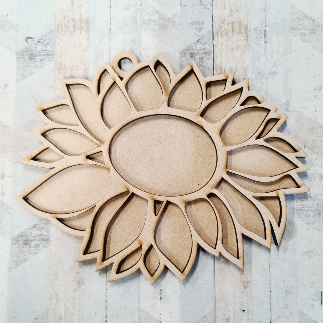 PL019 - MDF Plaque - Sunflower Flower double layer - Olifantjie - Wooden - MDF - Lasercut - Blank - Craft - Kit - Mixed Media - UK