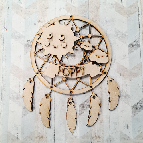 DC069 - MDF Cute Sunshine Dream Catcher - with Initials, Name or Wording - Olifantjie - Wooden - MDF - Lasercut - Blank - Craft - Kit - Mixed Media - UK