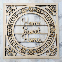 OL491 - MDF 'Home Sweet Home' Square with optional backing and sizes - Olifantjie - Wooden - MDF - Lasercut - Blank - Craft - Kit - Mixed Media - UK