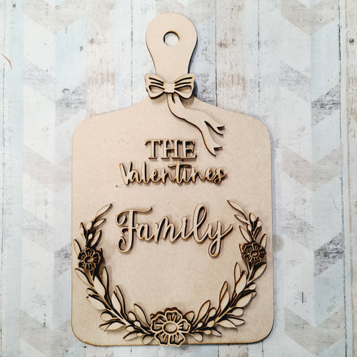 OL665 - MDF chopping board - Personalised Floral Family - Olifantjie - Wooden - MDF - Lasercut - Blank - Craft - Kit - Mixed Media - UK