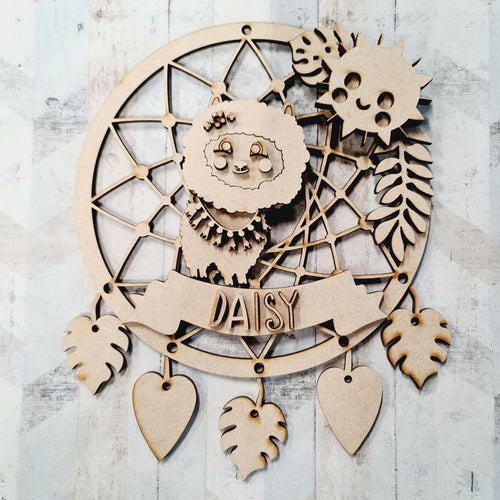 DC070 - MDF Cute Alpaca Dream Catcher - with Initials, Name or Wording - Olifantjie - Wooden - MDF - Lasercut - Blank - Craft - Kit - Mixed Media - UK
