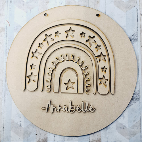 OL817 - MDF Large Rainbow Personalised Plaque - Stars - Olifantjie - Wooden - MDF - Lasercut - Blank - Craft - Kit - Mixed Media - UK