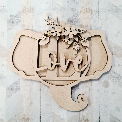 OL1427 - MDF Personalised Intricate Floral Elephant Ears Initial Hanging Bauble - Olifantjie - Wooden - MDF - Lasercut - Blank - Craft - Kit - Mixed Media - UK