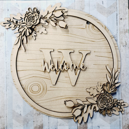 OL688 - MDF Large Personalised Wreath Set - Autumn Floral - Olifantjie - Wooden - MDF - Lasercut - Blank - Craft - Kit - Mixed Media - UK