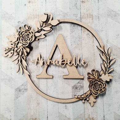 Sale OL686 - MDF Autumn floral wreath personalised - Olifantjie - Wooden - MDF - Lasercut - Blank - Craft - Kit - Mixed Media - UK