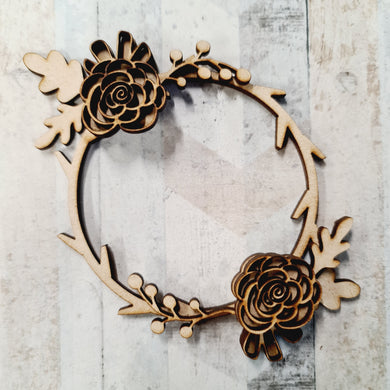 Sale OL685 - MDF Mini wreath - autumn floral - Olifantjie - Wooden - MDF - Lasercut - Blank - Craft - Kit - Mixed Media - UK