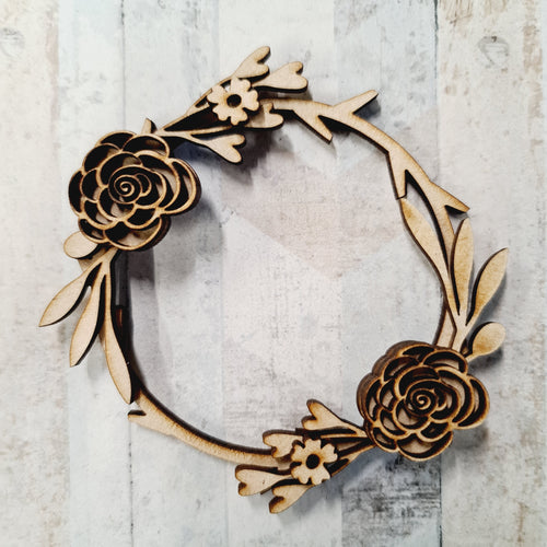 OL680 - MDF Mini wreath - pretty floral - Olifantjie - Wooden - MDF - Lasercut - Blank - Craft - Kit - Mixed Media - UK