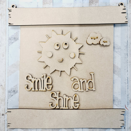 HA019 - MDF Rustic Hanging Board - Cute Sunshine - Smile and shine - Olifantjie - Wooden - MDF - Lasercut - Blank - Craft - Kit - Mixed Media - UK