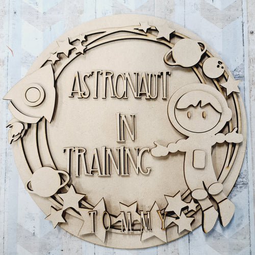 OL378 - MDF Large Personalised ‘Astronaut in Training’ Plaque - Olifantjie - Wooden - MDF - Lasercut - Blank - Craft - Kit - Mixed Media - UK