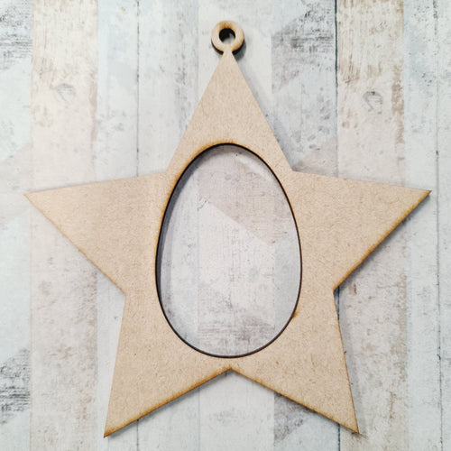 OL1238 - MDF Kinder Egg Hanging Bauble - Star - Olifantjie - Wooden - MDF - Lasercut - Blank - Craft - Kit - Mixed Media - UK