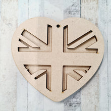 HB036 - MDF Hanging Heart -  Personalised Layered Theme - Union Jack - Olifantjie - Wooden - MDF - Lasercut - Blank - Craft - Kit - Mixed Media - UK