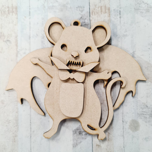 OL395 - MDF Vampire Mouse Hanging Halloween Bauble - Olifantjie - Wooden - MDF - Lasercut - Blank - Craft - Kit - Mixed Media - UK
