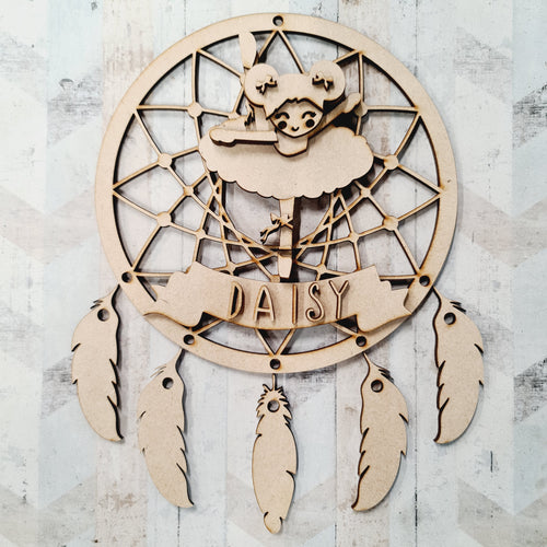 DC071 - MDF Cute  Ballerina - Style 1 Dream Catcher - with Initials, Name or Wording - Olifantjie - Wooden - MDF - Lasercut - Blank - Craft - Kit - Mixed Media - UK