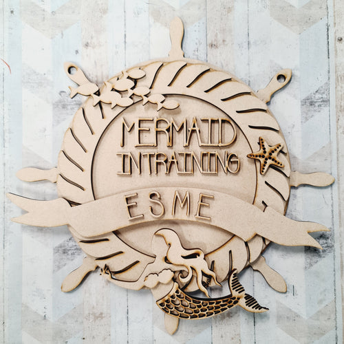 OL379 - MDF Large Personalised ‘Mermaid in training’ Plaque - Olifantjie - Wooden - MDF - Lasercut - Blank - Craft - Kit - Mixed Media - UK