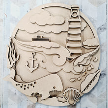 SJ241 - MDF Lighthouse, Whale and Sea Large Hanging / Plaque - Olifantjie - Wooden - MDF - Lasercut - Blank - Craft - Kit - Mixed Media - UK