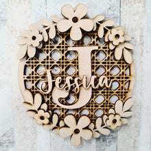 RT004 - MDF Rattan Personalised Initial and Name Hanging - Simple Flowers - Olifantjie - Wooden - MDF - Lasercut - Blank - Craft - Kit - Mixed Media - UK