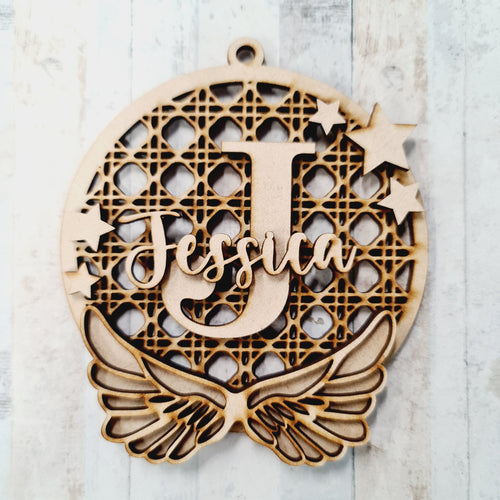 RT003 - MDF Rattan Personalised Initial and Name Hanging - Angel Wings - Olifantjie - Wooden - MDF - Lasercut - Blank - Craft - Kit - Mixed Media - UK